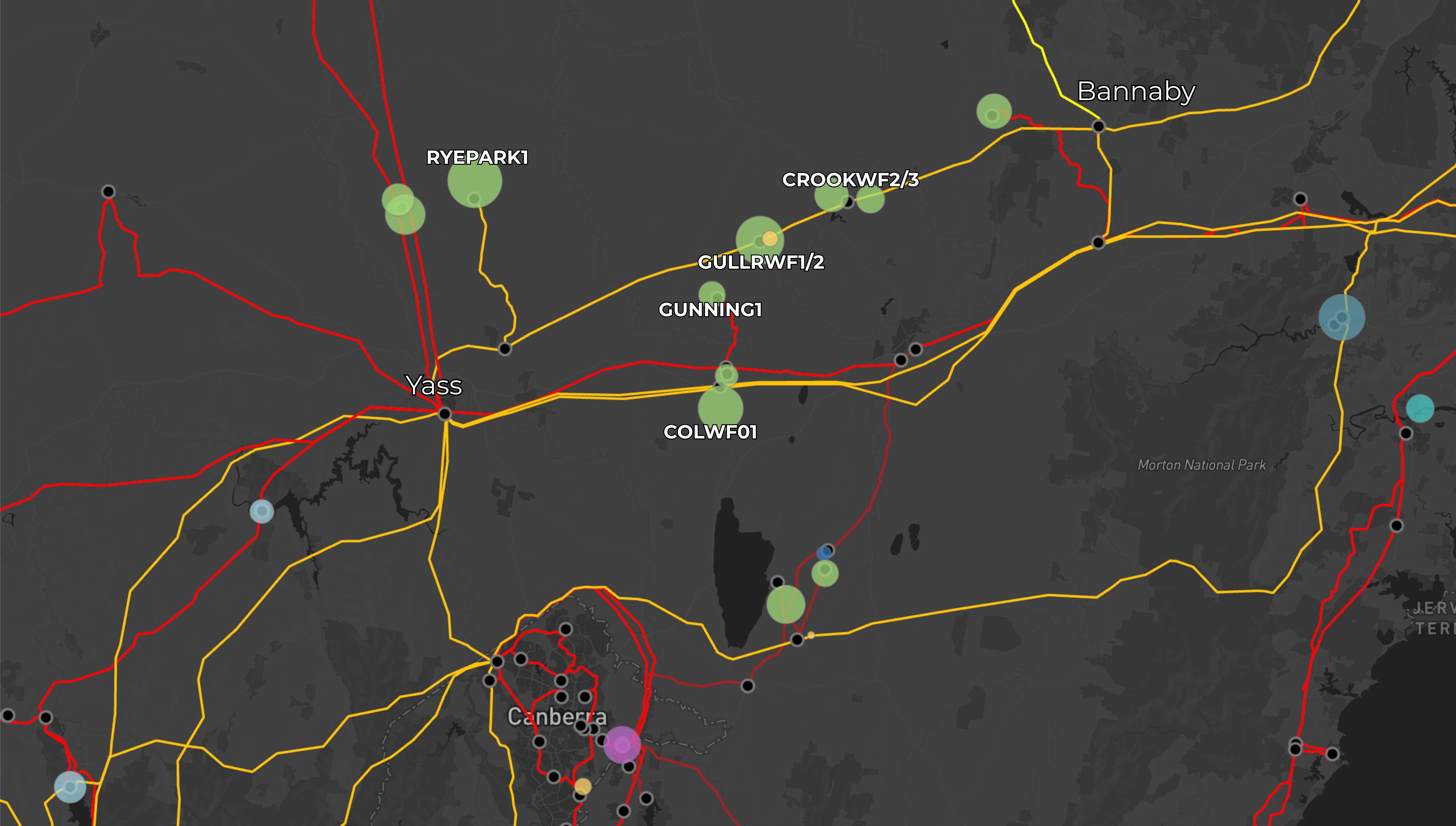 Wind farms in the Bannaby to Yass corridor, NSW. Source: GridScout.